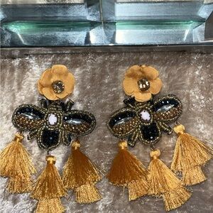 Gold and Black Tassel Earrings